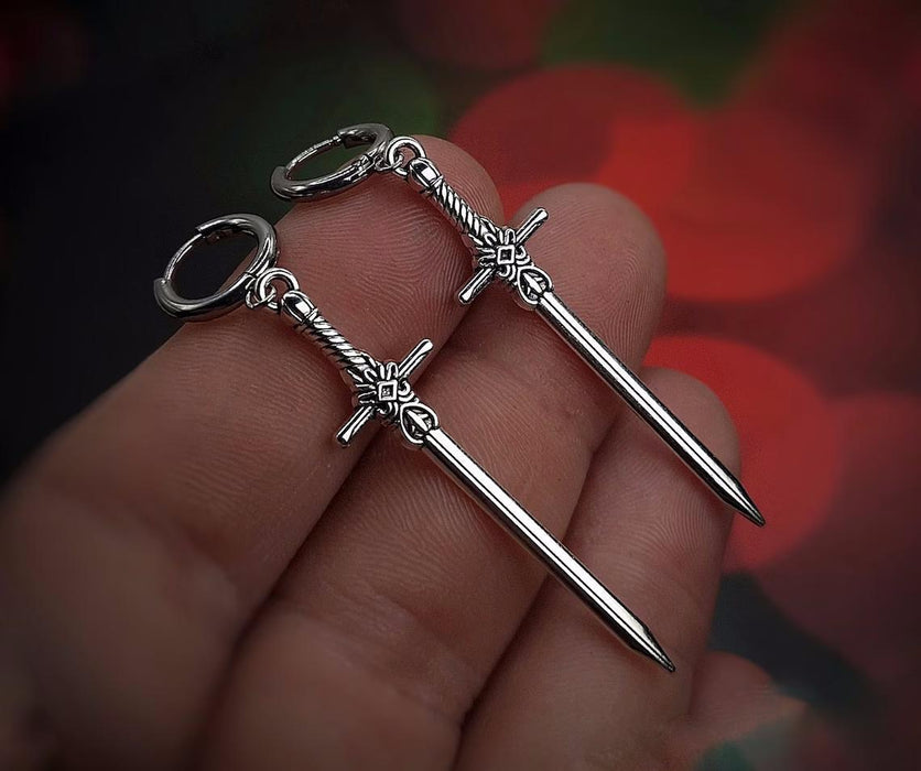 Silver Sword Earrings Unique Gothic Jewelry Gift