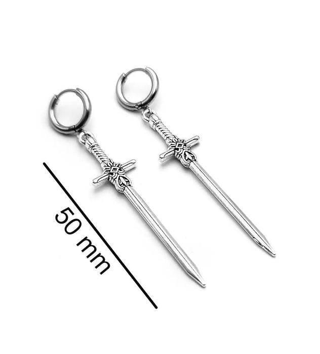 Silver Sword Earrings Unique Gothic Jewelry Gift